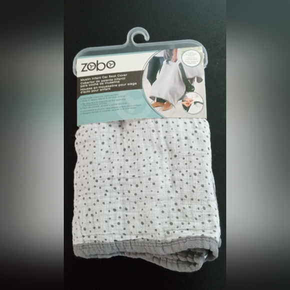 Zobo Muslin Car Seat Cover - Grey/White Polka Dots - Picture 5 of 8